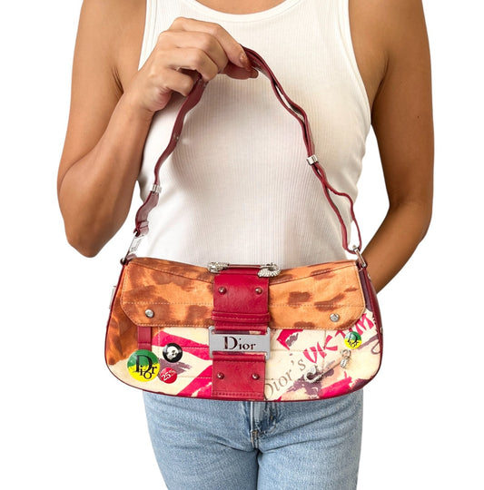 Christian Dior Vintage 2003 Logo Street Chic Columbus Victim Shoulder Bag Red
