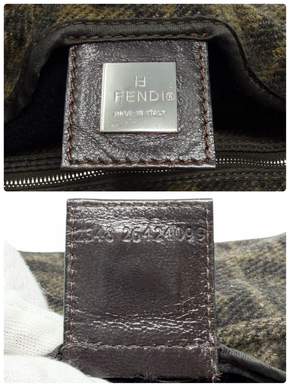 FENDI Vintage FF Logo Knit Wool Mamma Baguette Shoulder Bag Brown 902241