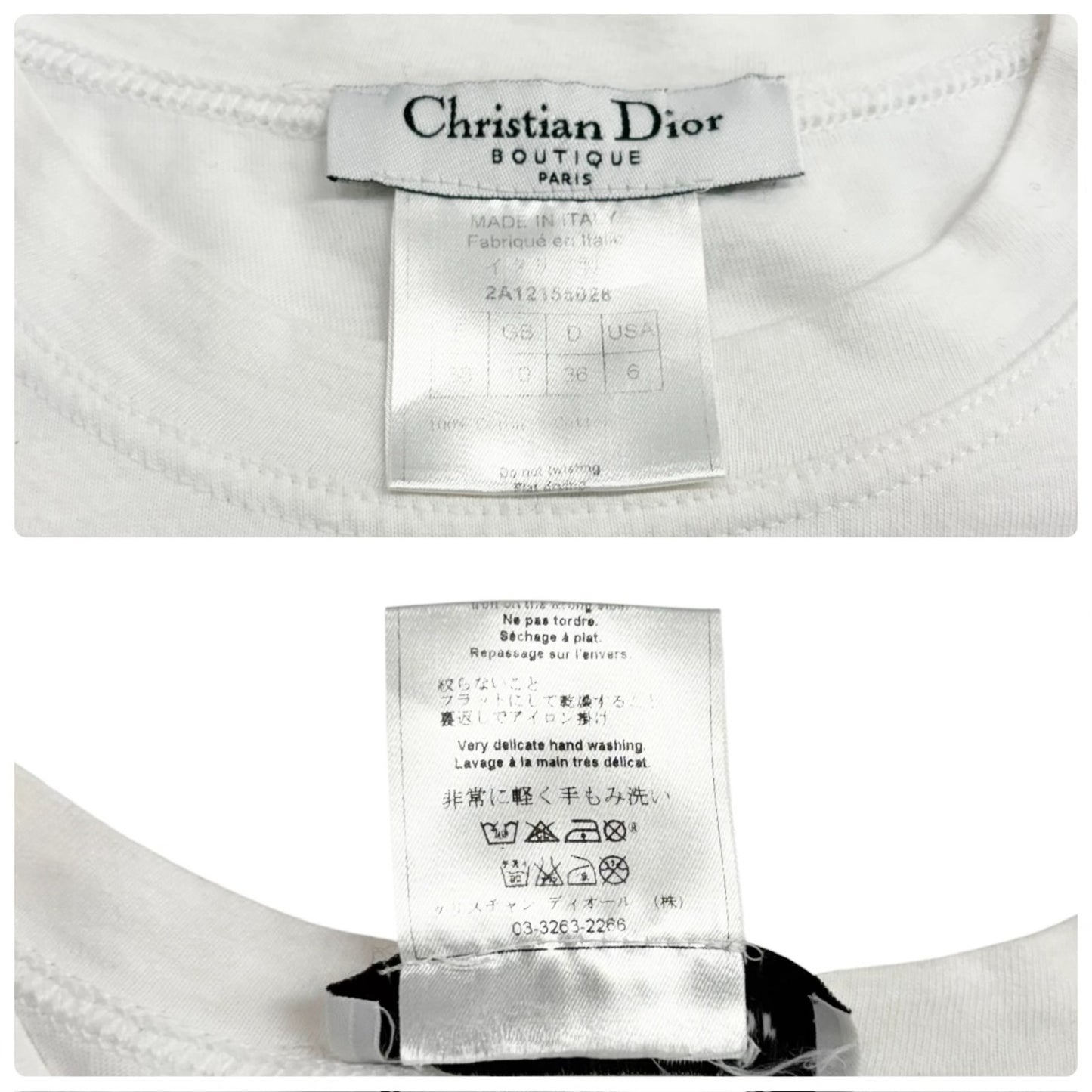 Christian Dior Vintage 2002 J'ADORE Logo Cartoon T-shirt Top #38 White 902450