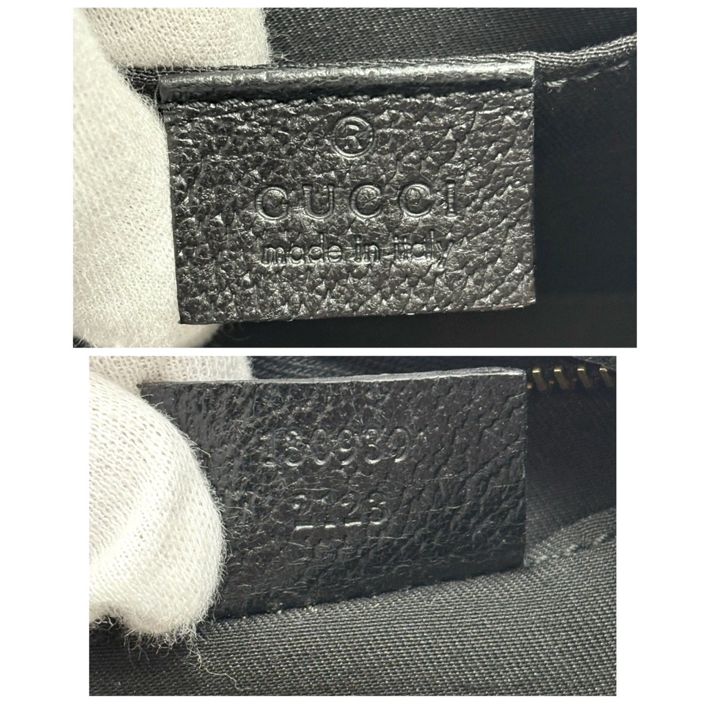 GUCCI Vintage GG Monogram Abbey Canvas Shoulder Bag Dark Blue Black Gold