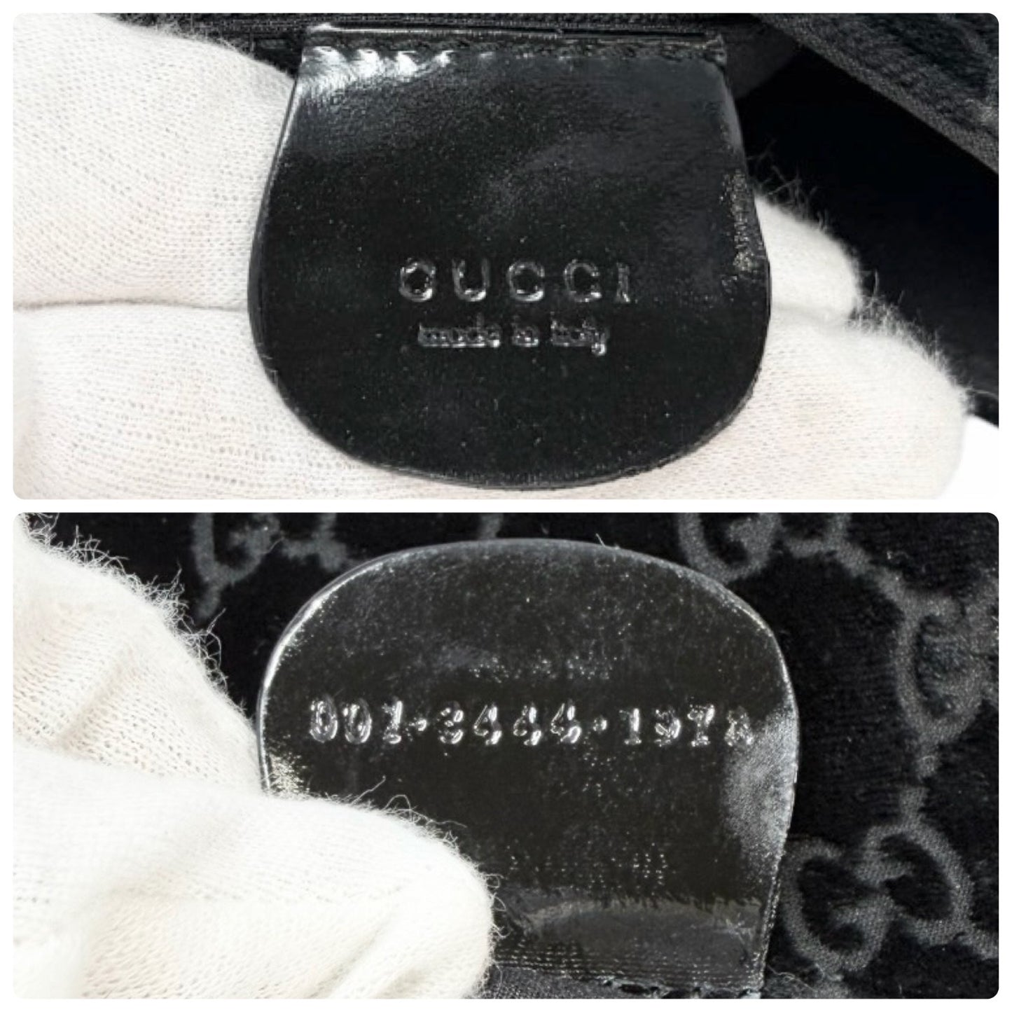 GUCCI Vintage GG Monogram Logo Velour Hobo Shoulder Bag Black Silver 902089