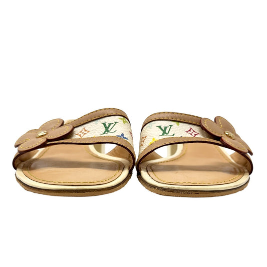 LOUIS VUITTON Vintage LV Multicolor Monogram Sandals Heels #36.5 White Beige