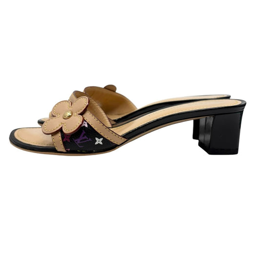 LOUIS VUITTON Vintage Monogram Multicolor Flower Sandals #38 Black 902406