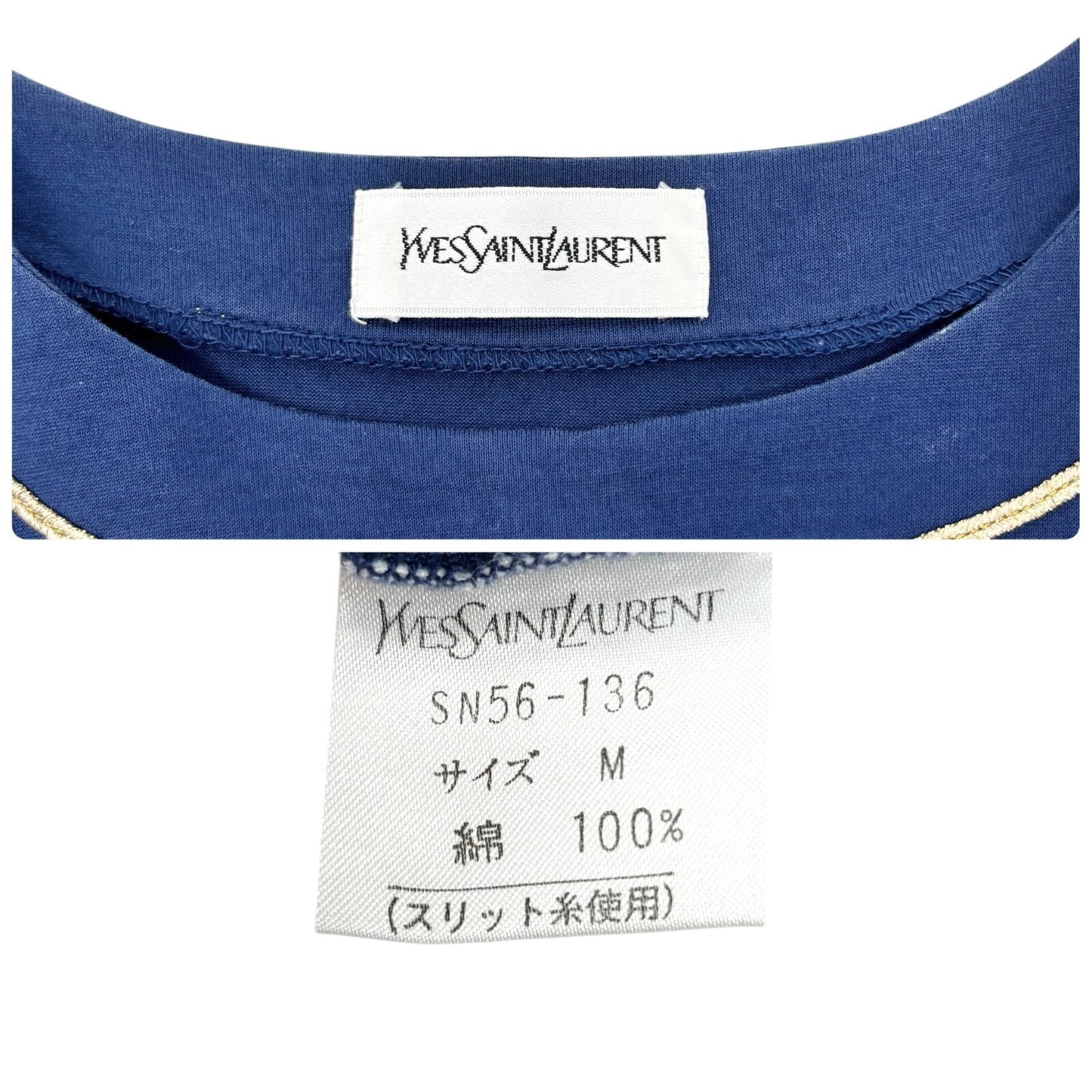 Yves Saint Laurent Vintage YSL Logo Top #M Pullover Dark Blue Gold Glitter