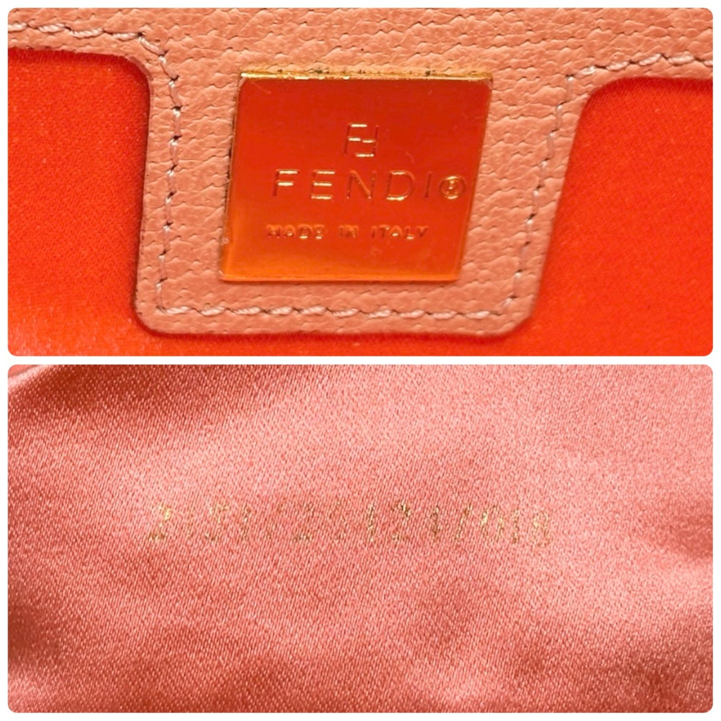 FENDI Vintage FF Logo Mamma Baguette Shoulder Bag Handbag Salmon Pink Leather