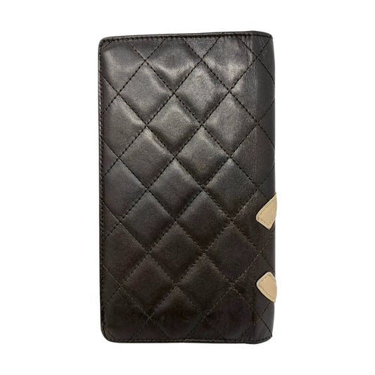 CHANEL Vintage Cambon Line CC Logo Quilted Wallet Brown Orange Leather 901930