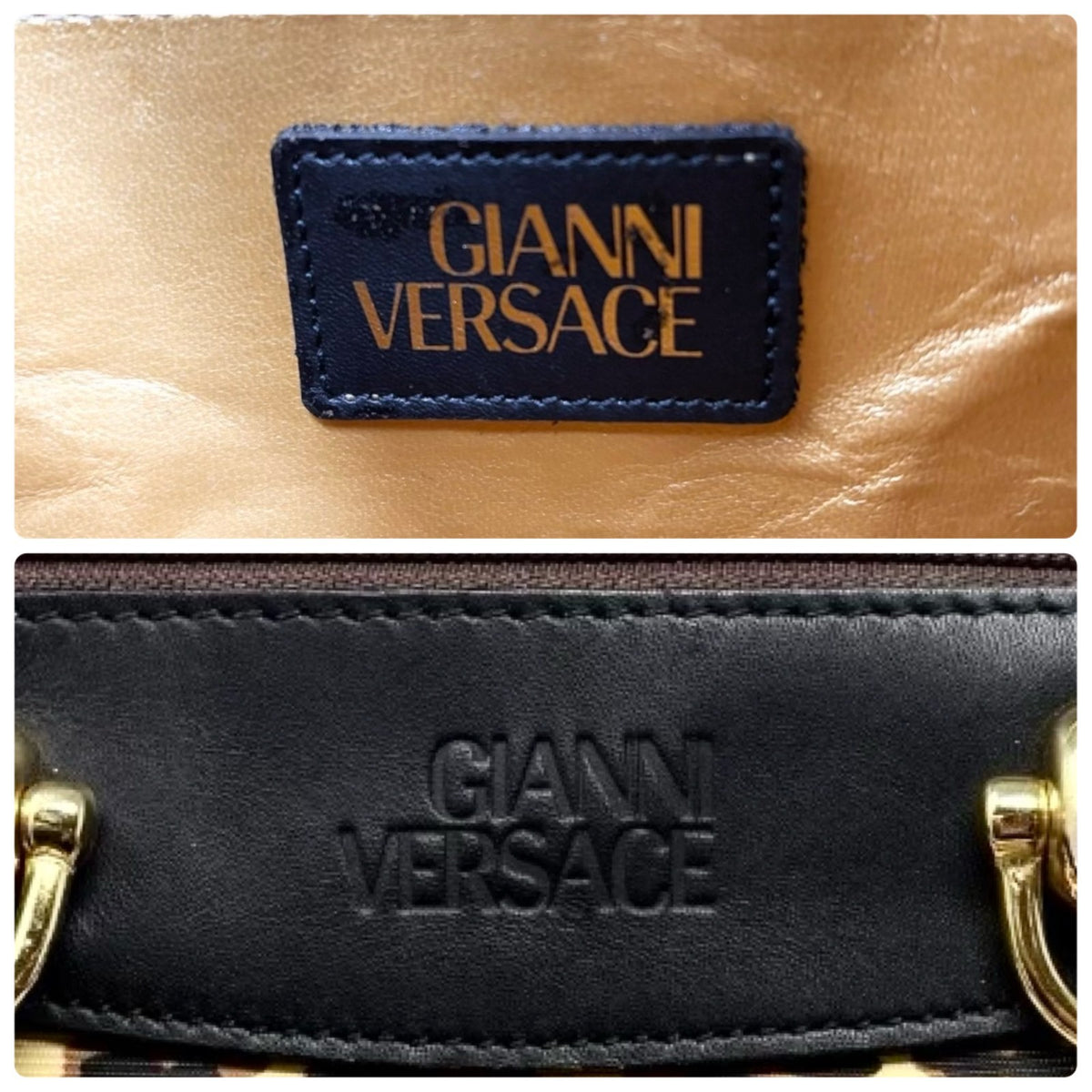 VERSACE Vintage Logo Leopard Baroque Crown Satchel Bag Yellow Black 902314