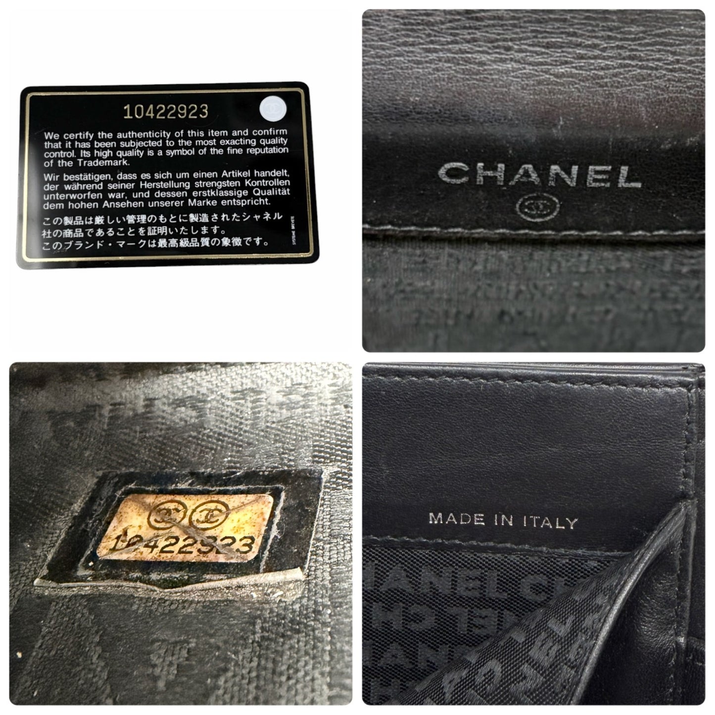 CHANEL Vintage Big Logo Quilted Wallet Leather Black Silver Purse 901816