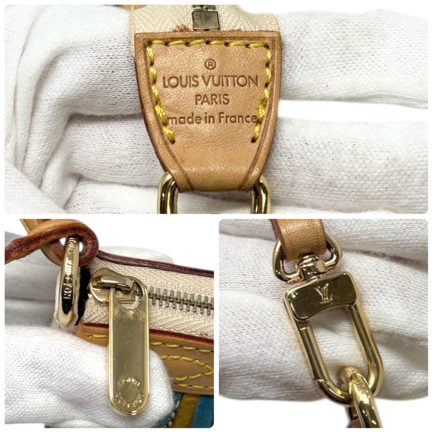 LOUIS VUITTON Vintage Monogram Multicolor Fringe Pochette Mini Bag White