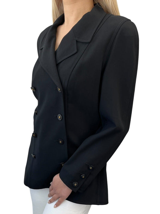 CHANEL Vintage 94P CC Logo Long Sleeve Jacket #40 Black Gold Wool Button