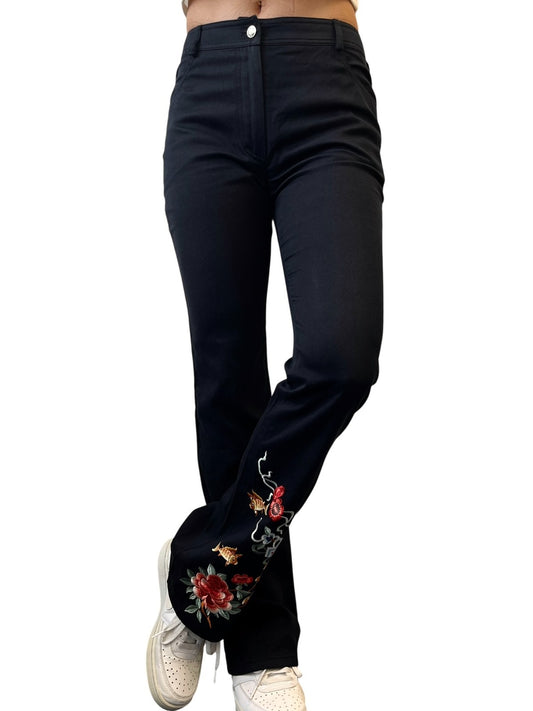 Christian Dior Vintage 2001 Embroidered Pants #36 Button Black Silver Cotton