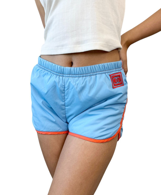 CHANEL Sport Vintage 02S CC Logo Short Pants #36 Shorts Blue Orange Polyamide