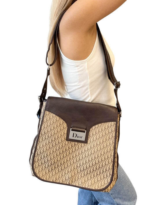Christian Dior Vintage 2005 Street Chic Trotter Monogram Crossbody Bag Brown