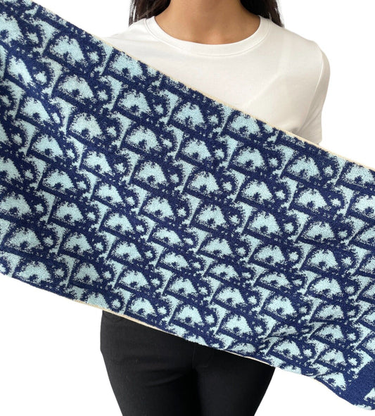 Christian Dior Vintage Trotter Monogram Beach Towel Accessory Blue Cotton RankAB