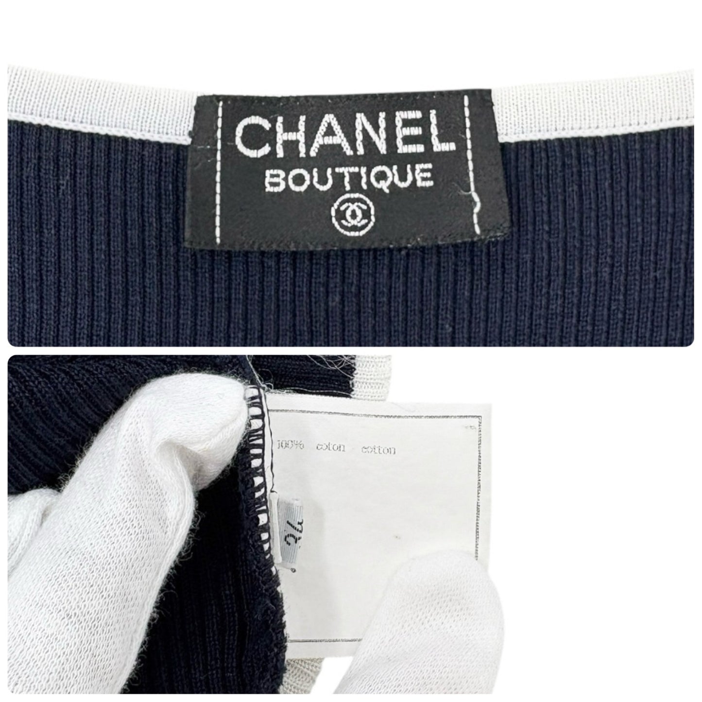 CHANEL Vintage 95P CC Button Ribbed Knit Cropped Tank Top #34 Dark Blue