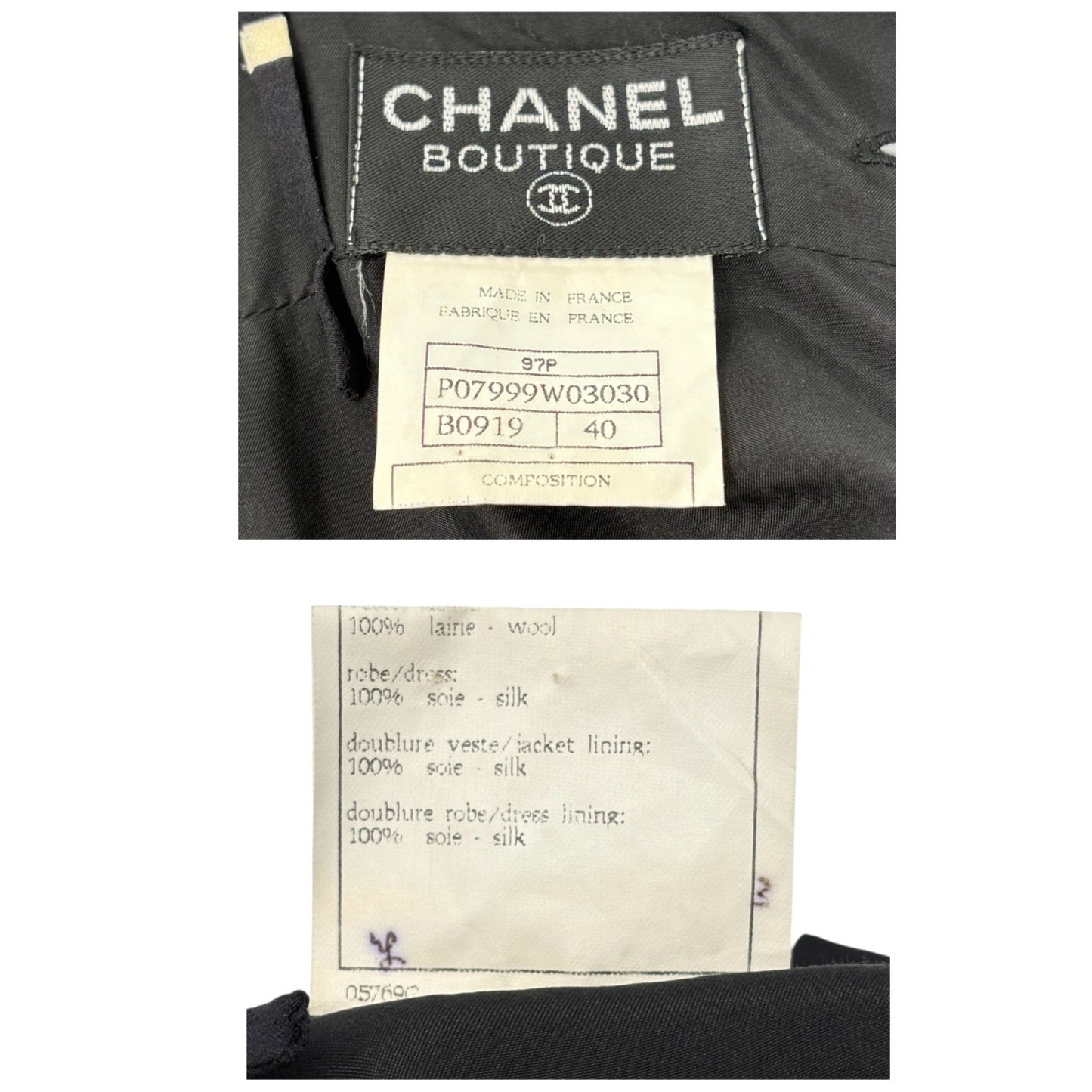 CHANEL Vintage 97P CC Logo Print Silk Camisole Slip Dress #40 Black White