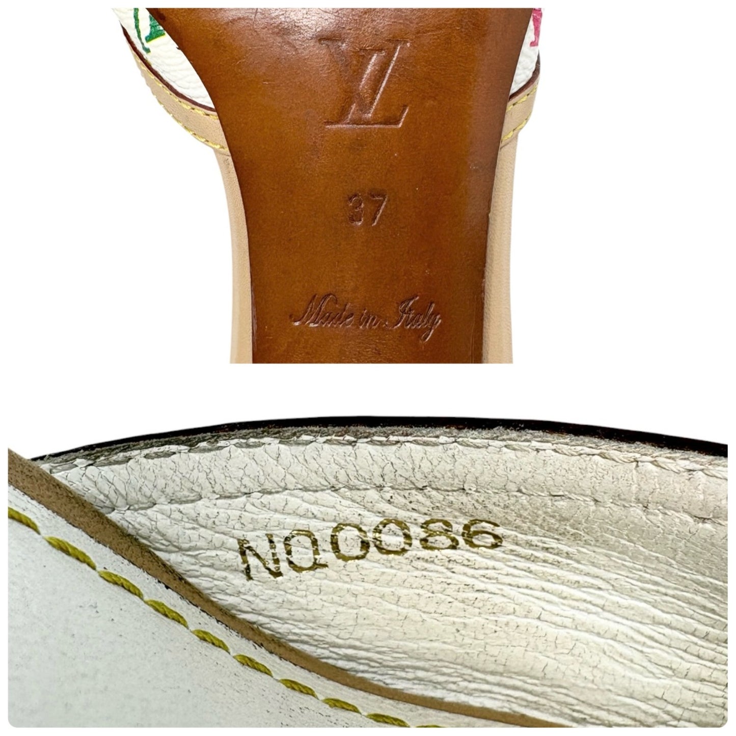 LOUIS VUITTON Vintage Monogram Multicolor Sandals Heels #37 White Beige