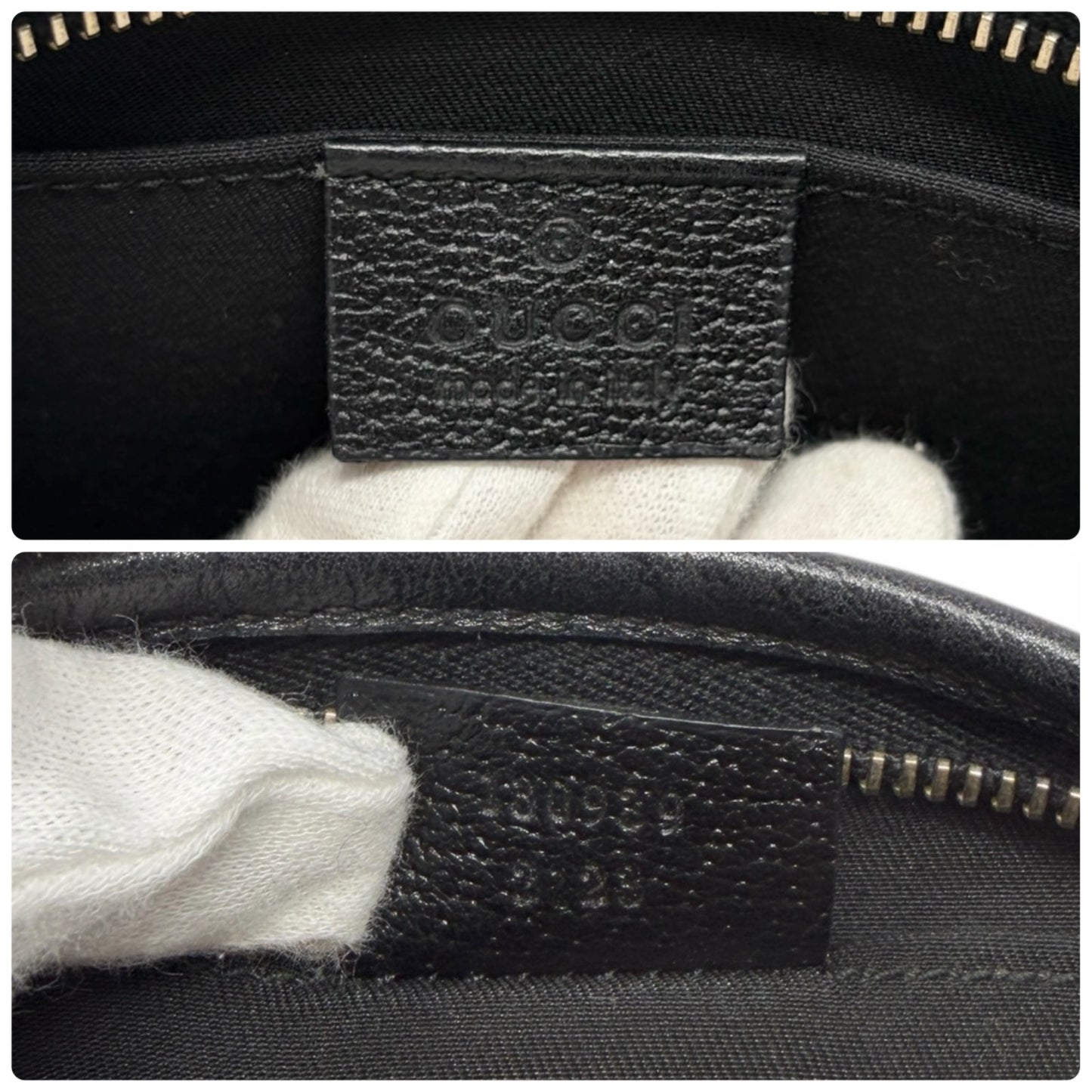 GUCCI Vintage GG Monogram Logo Abbey Shoulder Bag Zip Black Gold Canvas Leather