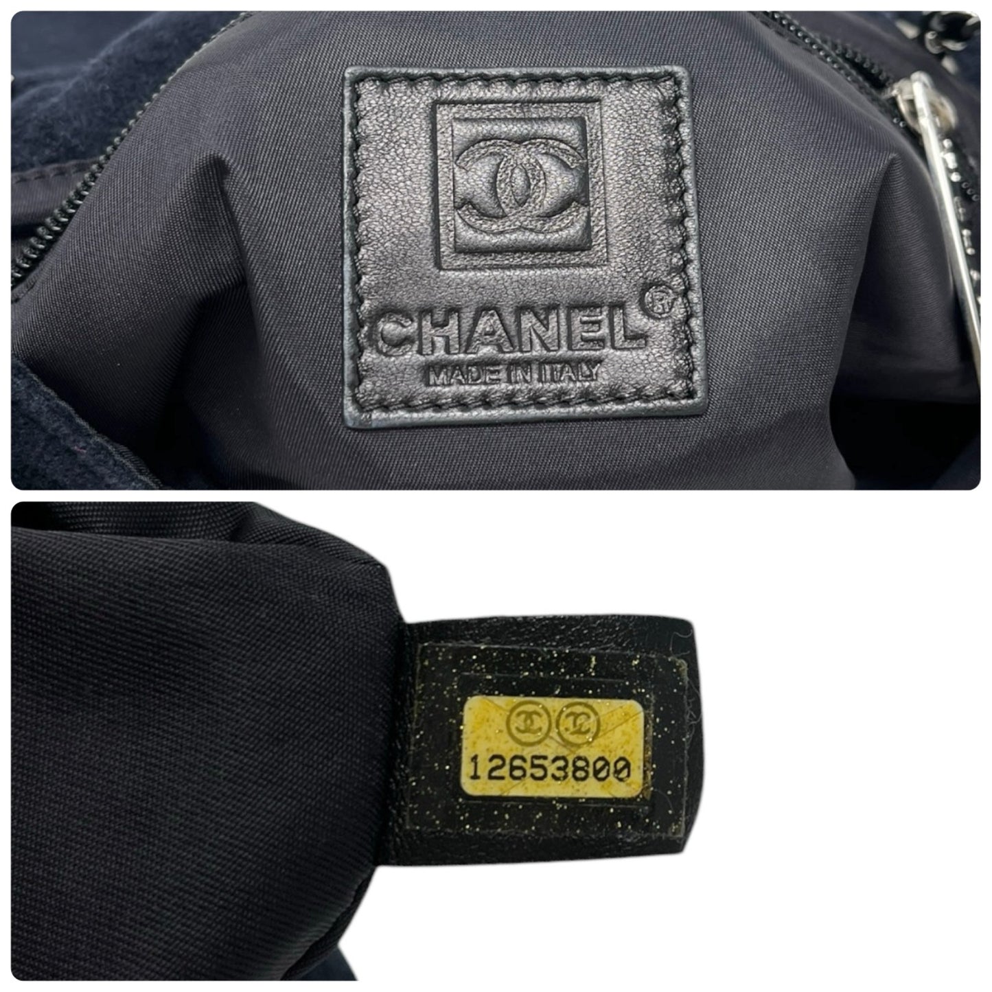 CHANEL Sport Vintage CC Logo Terry Cloth Shoulder Bag Pochette Black Silver