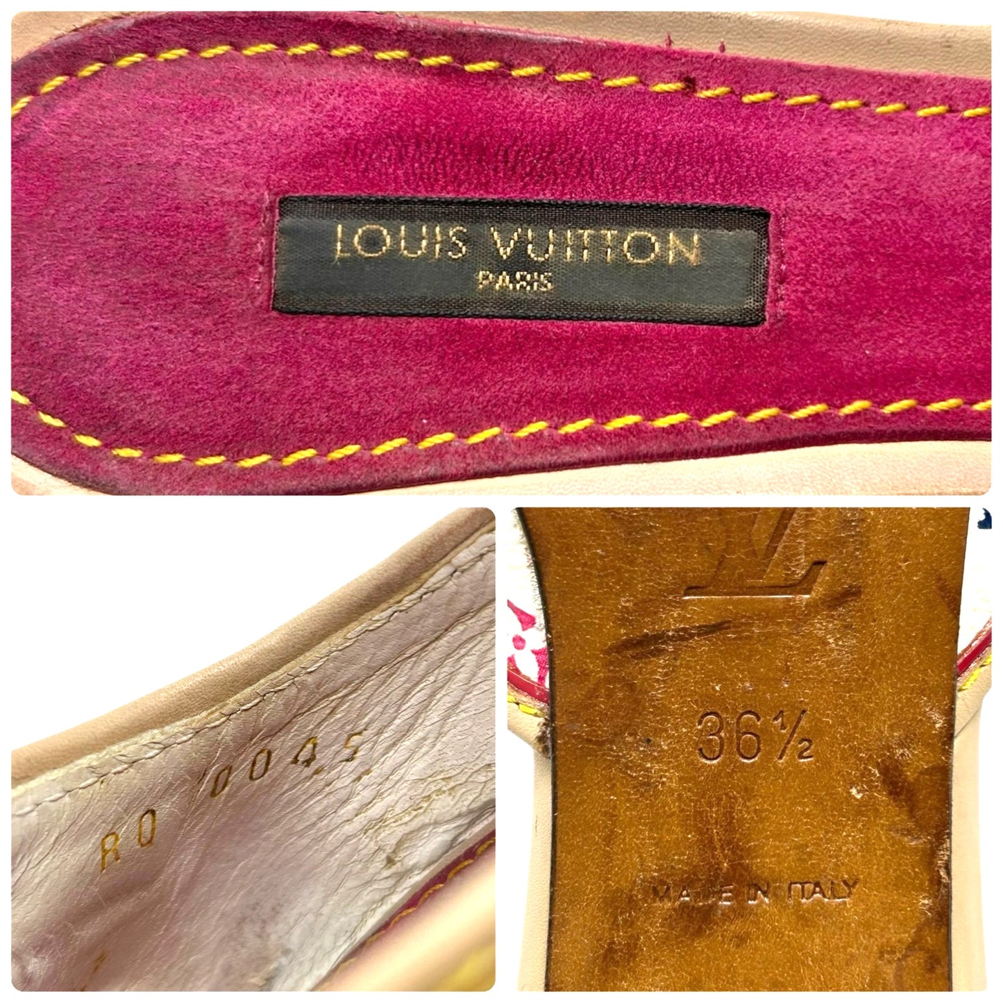 LOUIS VUITTON Vintage Monogram Multicolor Sandals Heels #36.5 White Purple