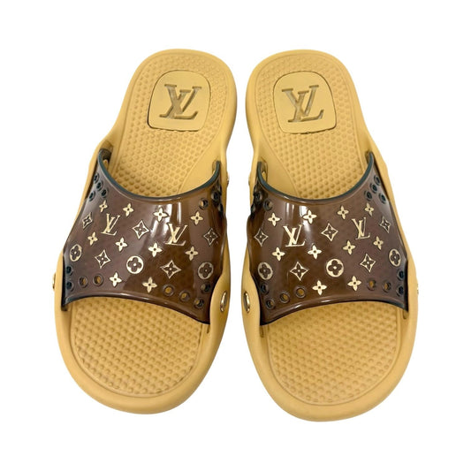 LOUIS VUITTON Vintage Monogram Rubber Slide Sandals #36 Brown Beige 902544
