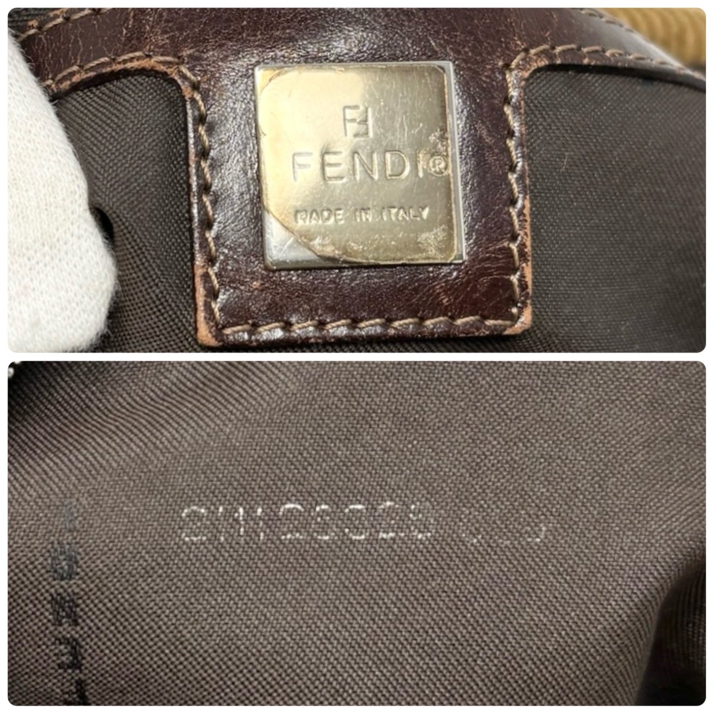 FENDI Vintage FF Logo Corduroy Mamma Baguette Shoulder Bag Light Brown Silver