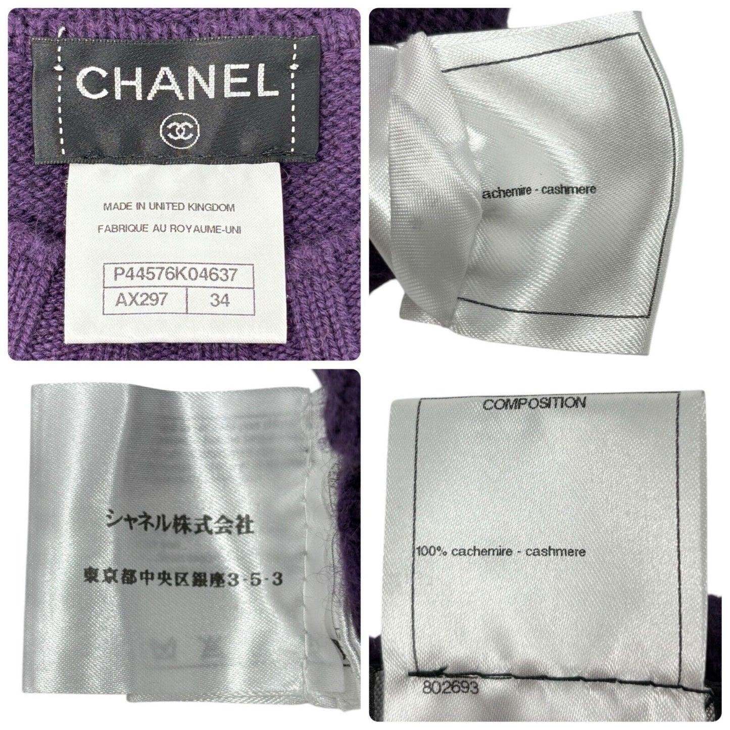 CHANEL Vintage P44576 CC Logo Sweater Top #34 Pullover Purple Cashmere