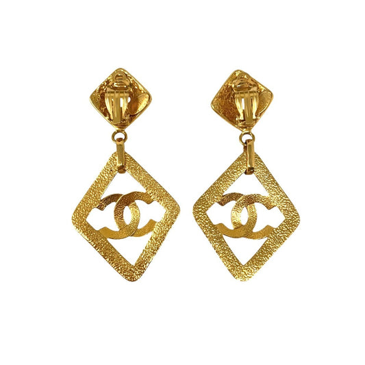CHANEL Vintage 95P CC Logo Gold Earrings Jewelry Accessory Metal 902014