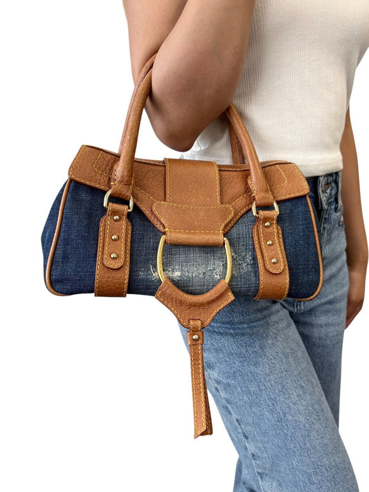DOLCE&GABBANA Vintage Flap D-Ring Denim Satchel Bag Leather Bag Blue 902567