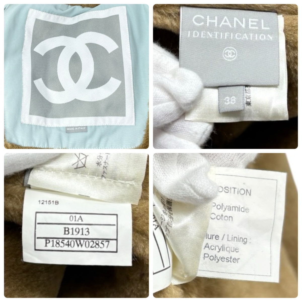 CHANEL Sport Vintage 01A CC Fur Collar Coat Jacket #38 Light Blue Brown 902901