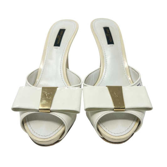 LOUIS VUITTON Vintage LV Logo Monogram Multicolor Sandals #36.5 Heels Leather