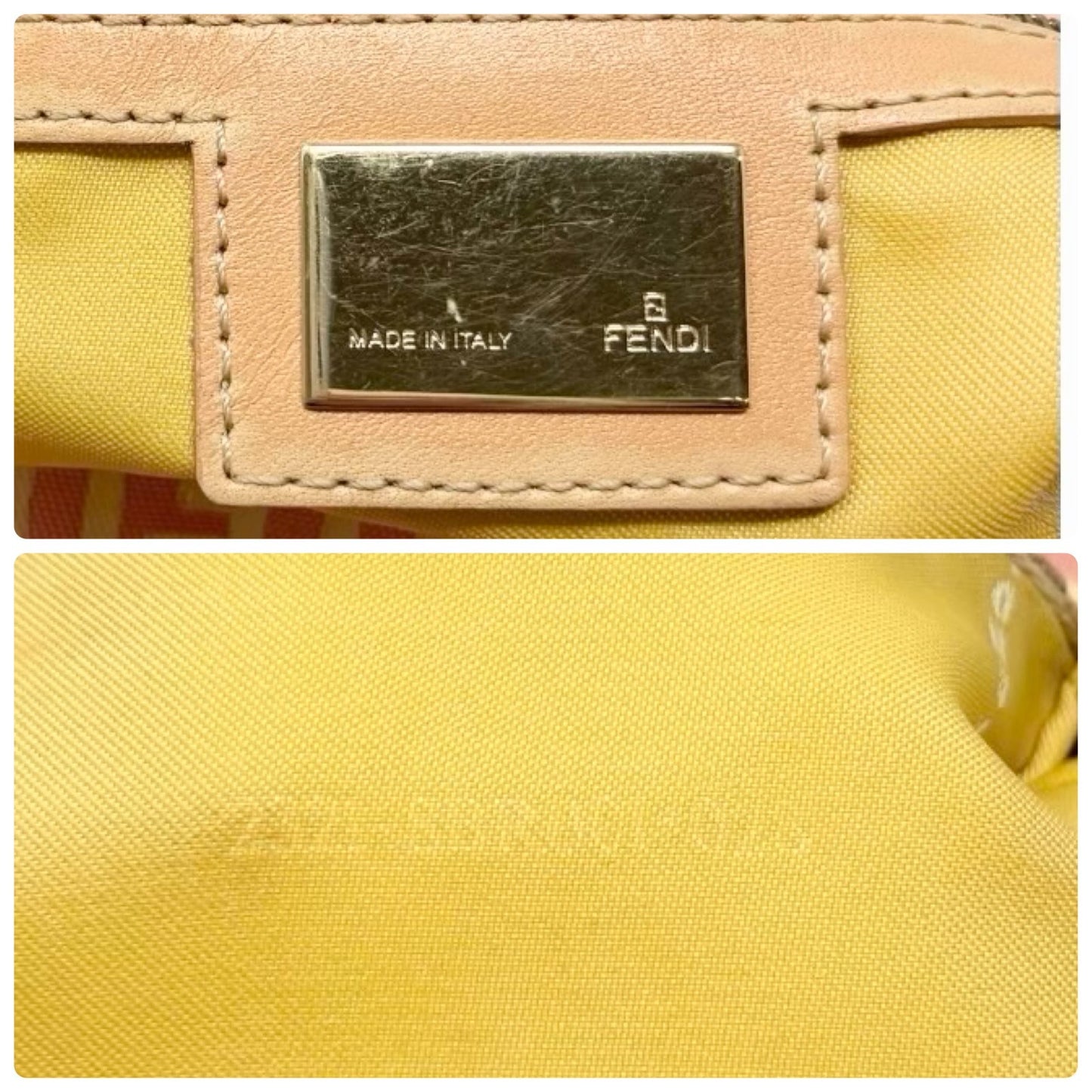 FENDI Vintage Zucchino Mamma Baguette Bag Pink Yellow Canvas Leather 902042