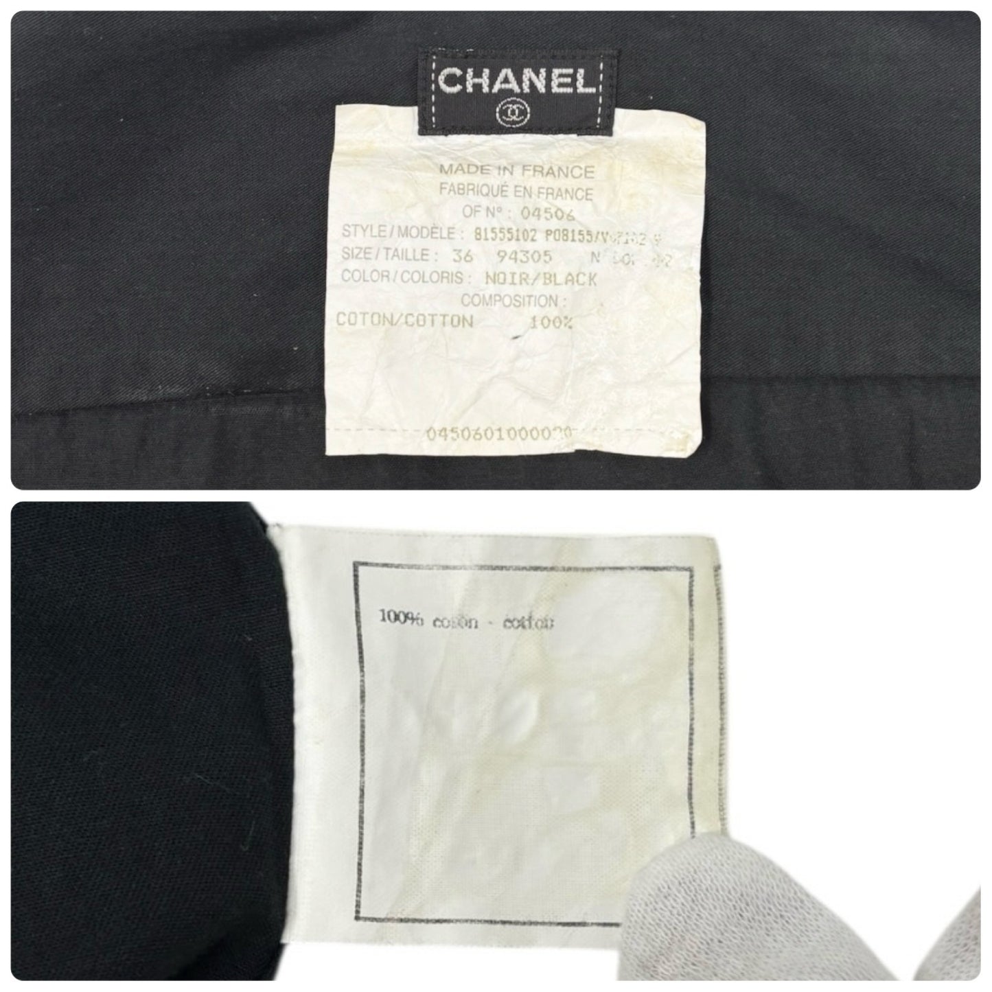 CHANEL Vintage P08155 CC Button Up Oversized Shirt Long Sleeve #36 Black Cotton