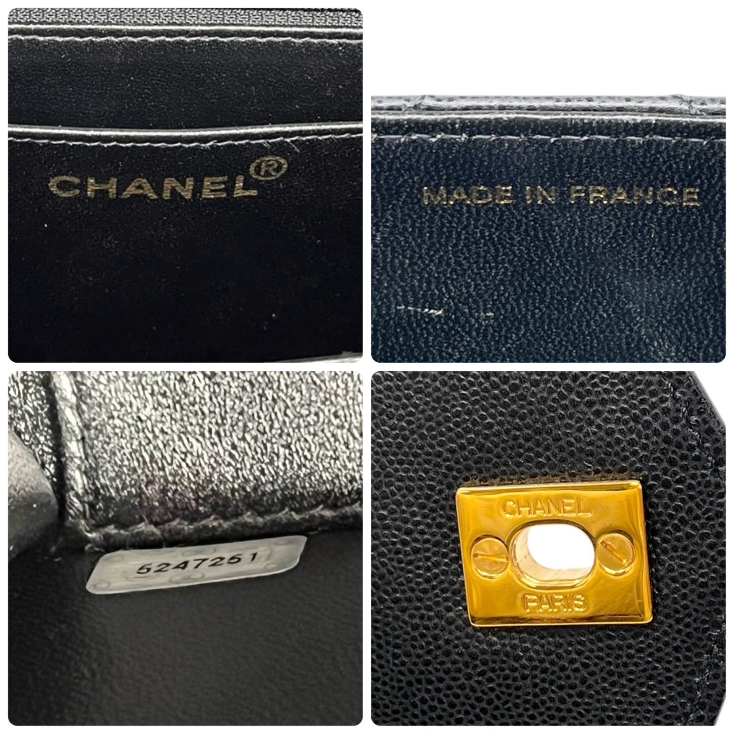CHANEL Vintage CC Logo Turnlock Quilted Top Handle Bag Black Gold Leather