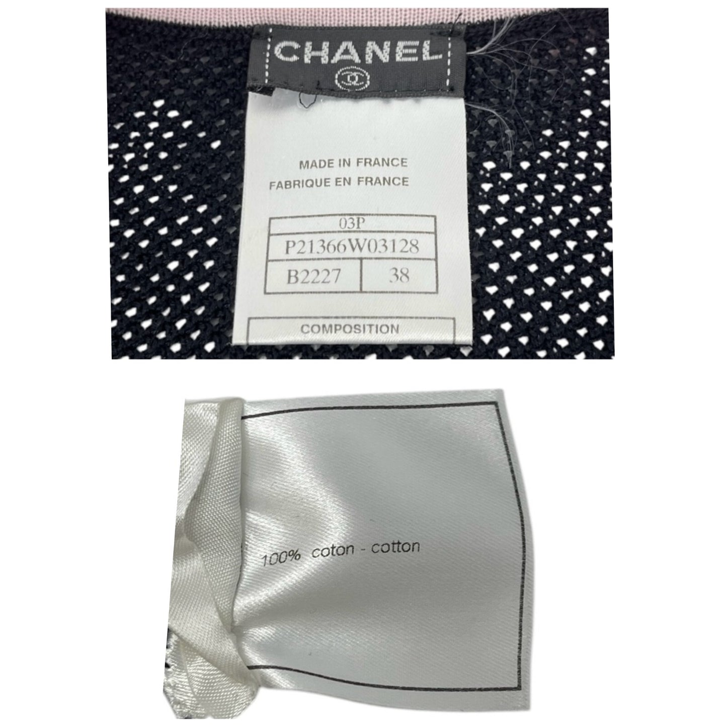 CHANEL Vintage 03P CC Logo Mesh Knit Tank Top #38 Black Pink Cotton Rank AB+
