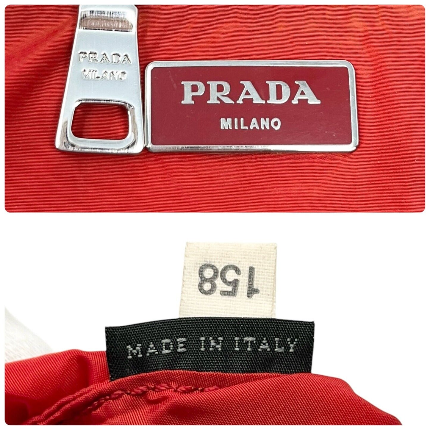 PRADA Vintage Logo Heart Pattern Tote Bag Handbag White Red Black Silver Nylon