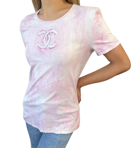 CHANEL Vintage 09C CC Logo Tie-Dye T-Shirt Top #36 Pink Short Sleeve 902403