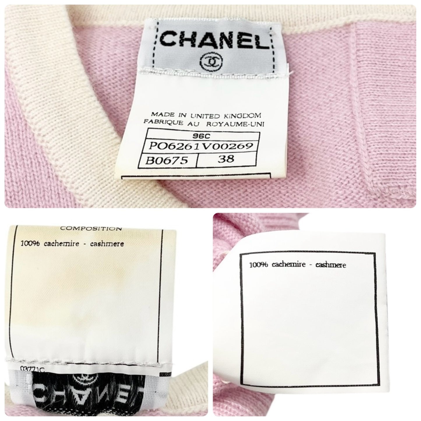 CHANEL Vintage 96C CC Mark Logo Knit Top T-shirt #38 Pink Cashmere Button
