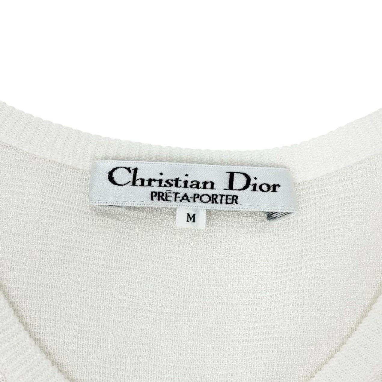 Christian Dior Vintage Trotter Monogram V-neck T-shirt Top #M White 902430