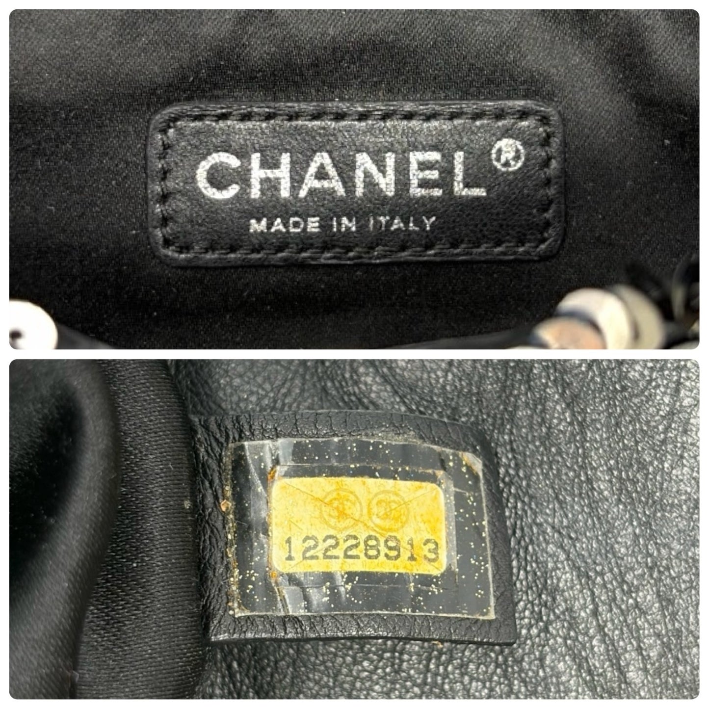 CHANEL Vintage CC Logo Sequins Chain Shoulder Bag Black Silver Leather 902259