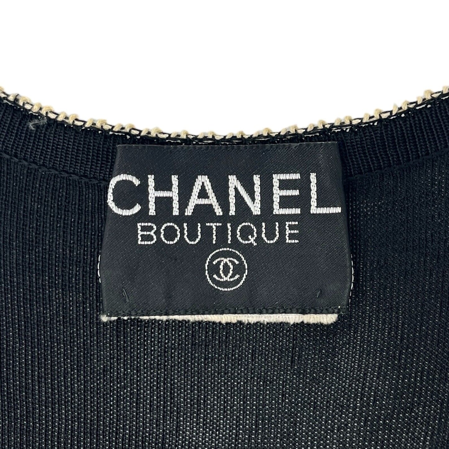 CHANEL Vintage CC Logo Knit Long Cardigan Button Black White Dress Cotton Blend