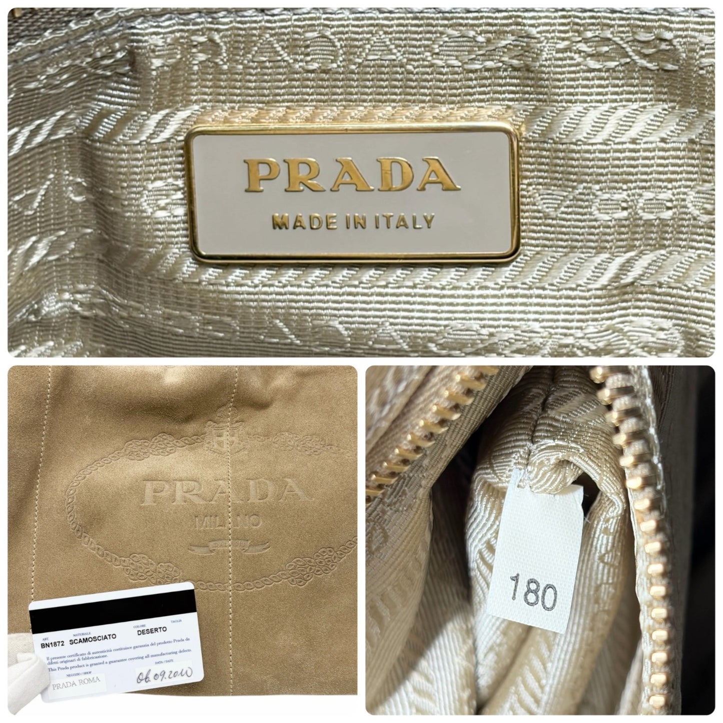 PRADA Vintage Canapa Big Logo Suede Large Tote Bag Beige Gold Stitch Shopper
