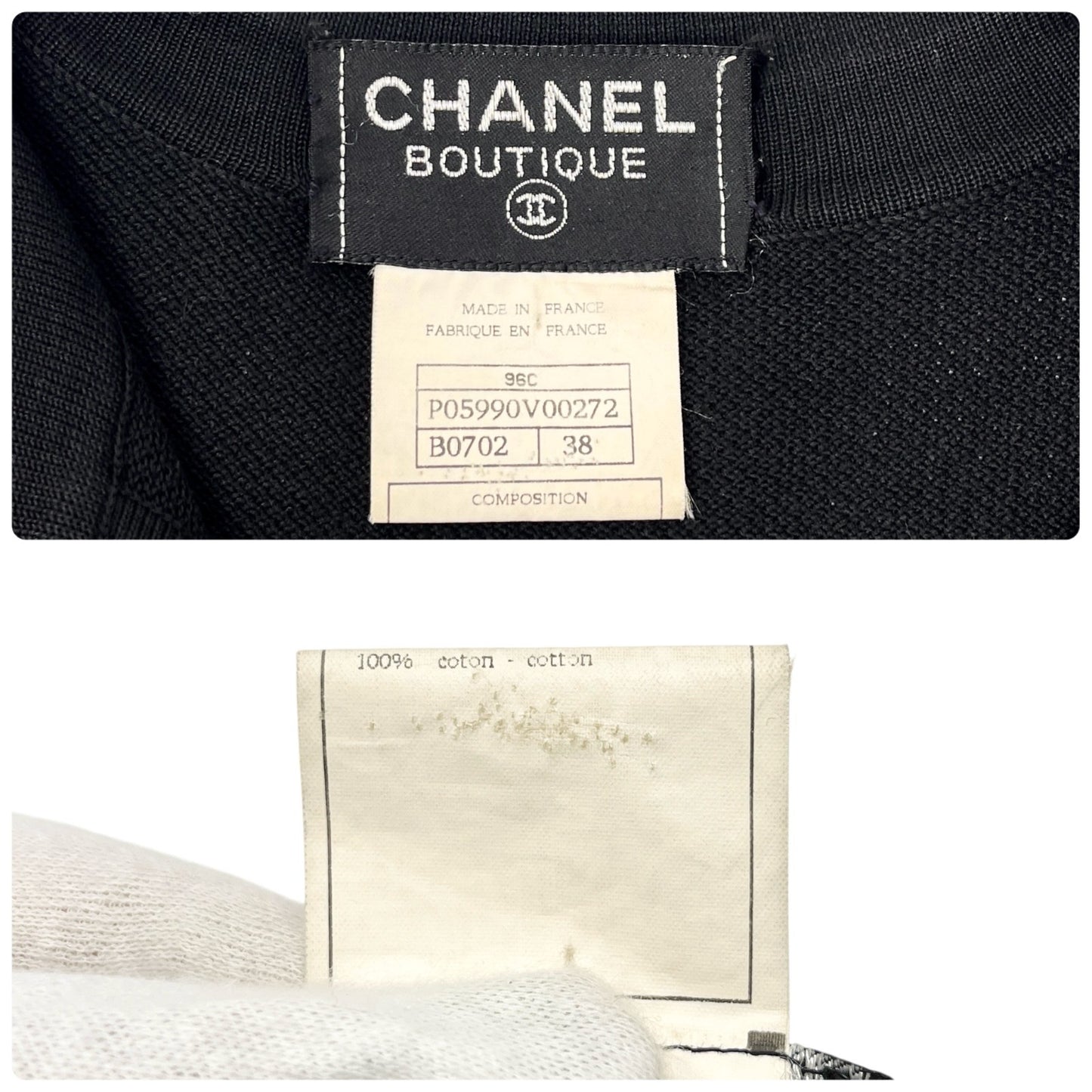 CHANEL Vintage 96C CC Mark Logo Polo Dress #38 One-piece Button Up Black Cotton