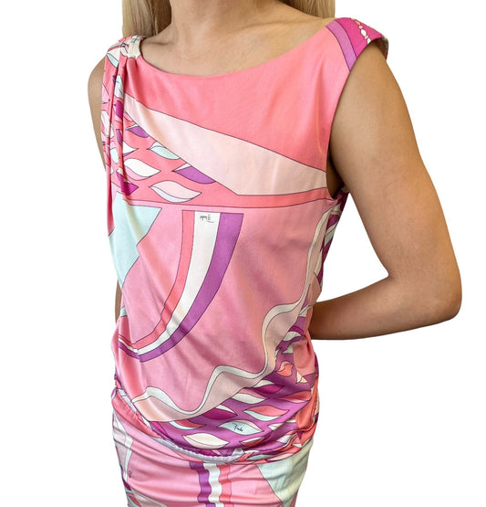 EMILIO PUCCI Vintage Multicolor Abstract Print Midi Dress #34 Pink 901992