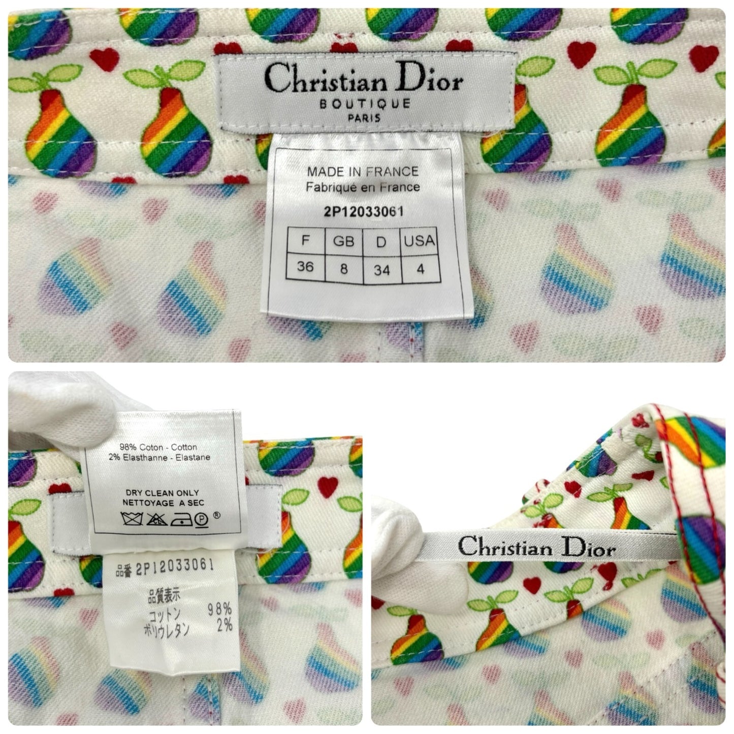Christian Dior Vintage 2002 Logo Short Skirt #36 Cotton White Multicolor Pear
