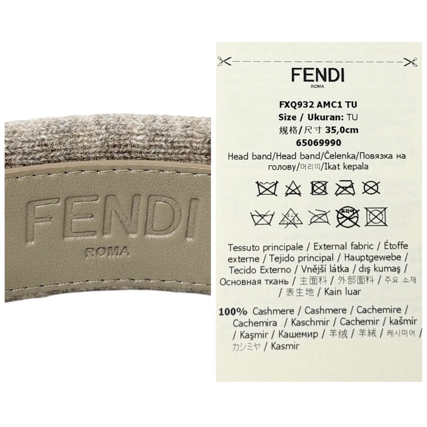 FENDI FF Zucca Monogram Logo Knit Earmuffs Hair Accessory Gray Greige Cashmere