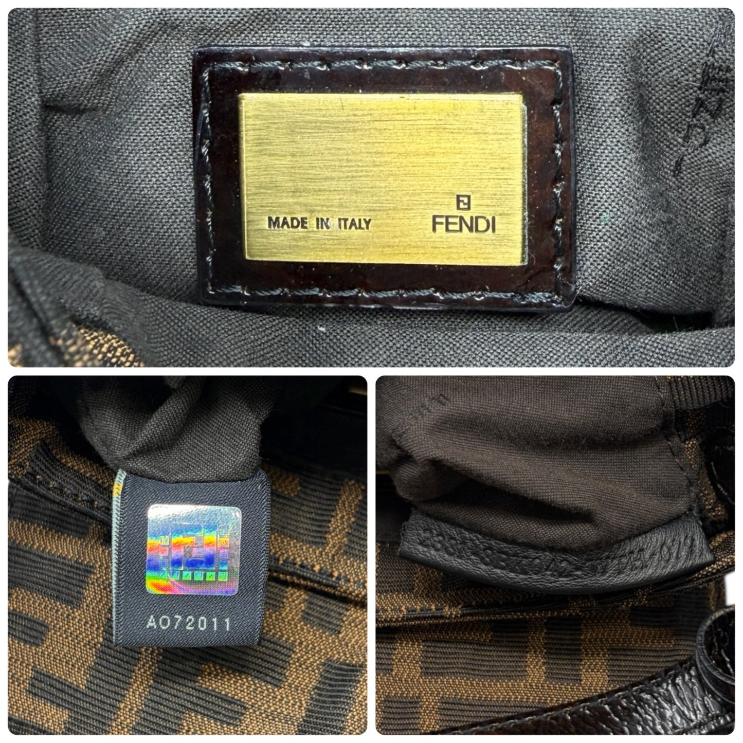 FENDI Vintage Zucca Monogram Logo Charm Canvas Mini Chef Bag Brown Pochette