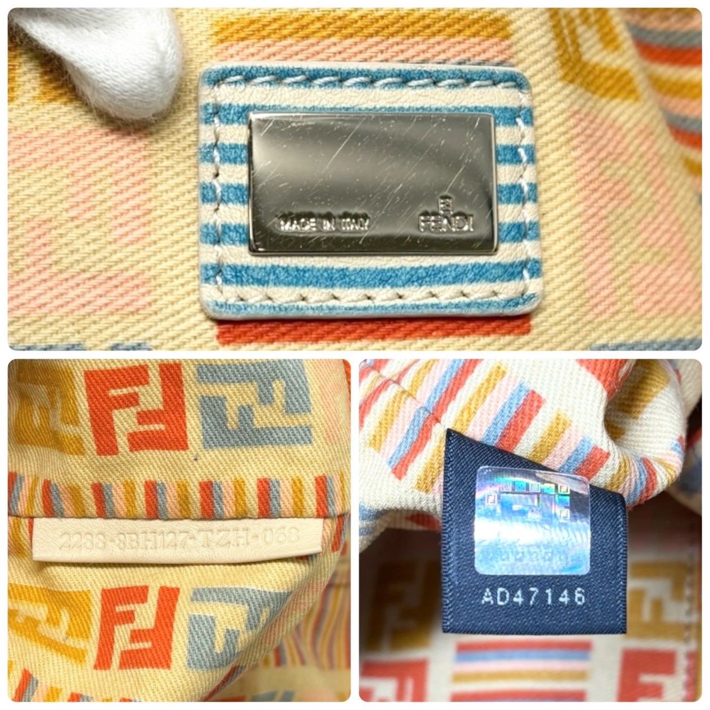 FENDI Vintage Zucca Monogram Denim Shoulder Tote Large Bag Blue FF Logo
