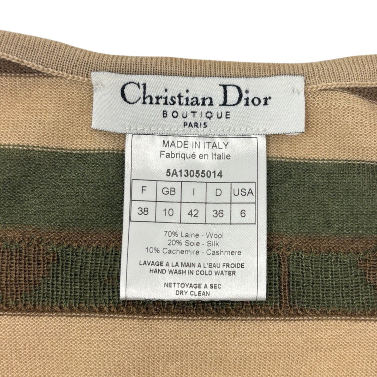 Christian Dior Vintage Stripe Heart Knit Camisole Top #38 Khaki Brown 902085
