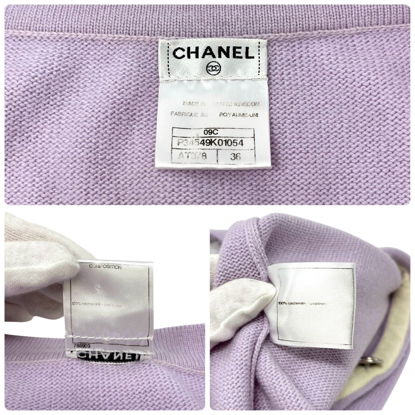 CHANEL Vintage 09C CC Logo Long Knit Cardigan #36 Rhinestone Cashmere Purple